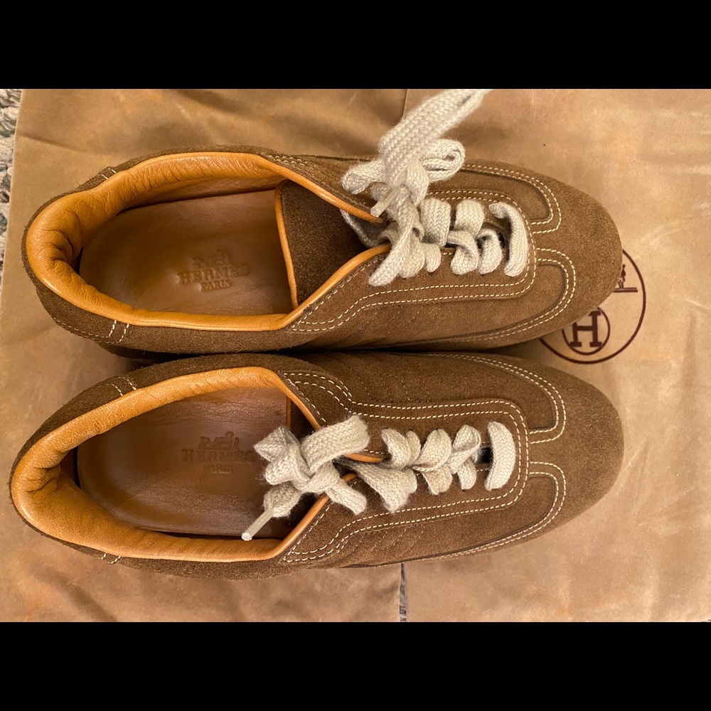 Hermes Suede Goat skin goal low-top sneakers naturel